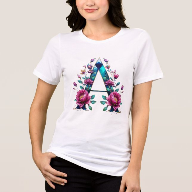 Elegant Floral A Initial T - Shirt für sie (Vorderseite)