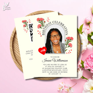 Elegant Floral ANY AGE Photo Birthday  Einladung