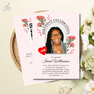 Elegant Floral ANY AGE Photo JANUARY Birthday  Einladung