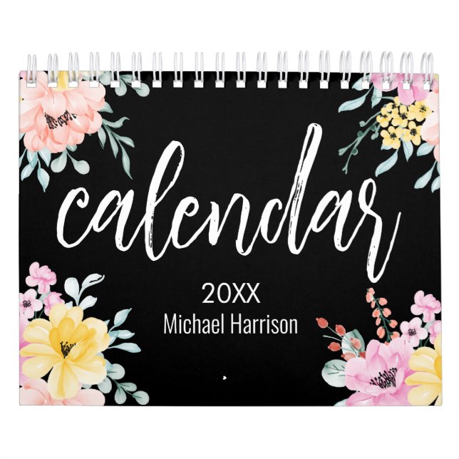 Elegant Floral Aquarell Schwarz-Weiß 2025 Kalender (Titelbild)