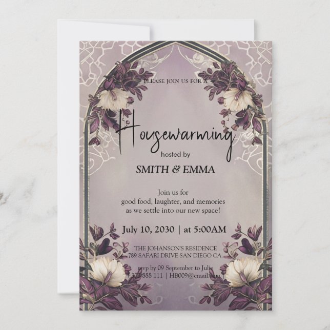 Elegant Floral Arch Housewarming Invitation with S Einladung (Vorderseite)