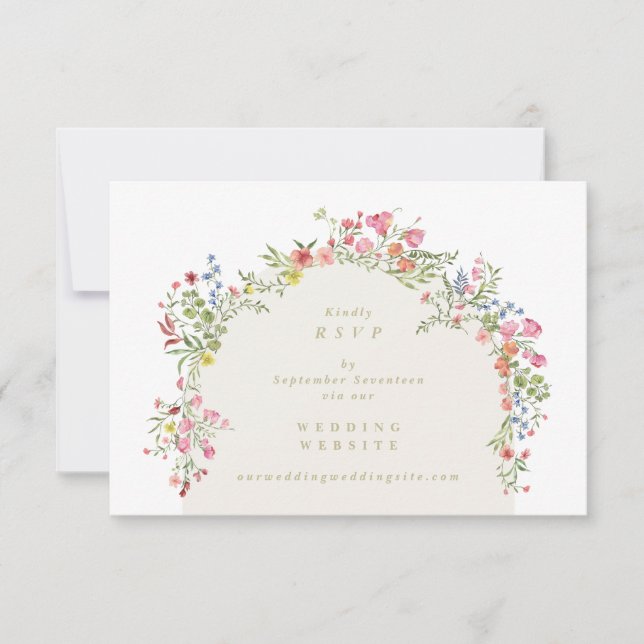 Elegant Floral Arch QR CODE BACK Hochzeitswebsite RSVP Karte (Vorderseite)