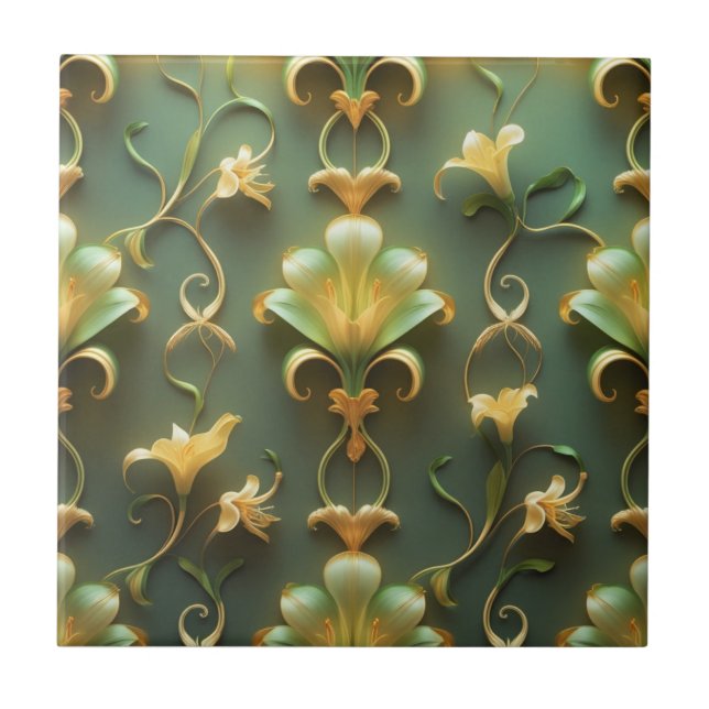 Elegant Floral Art Nouveau Ceramic Tile Fliese (Vorderseite)
