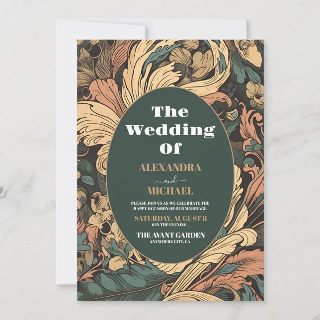 Elegant Floral Art Nouveau Wedding Einladung (Vorderseite)