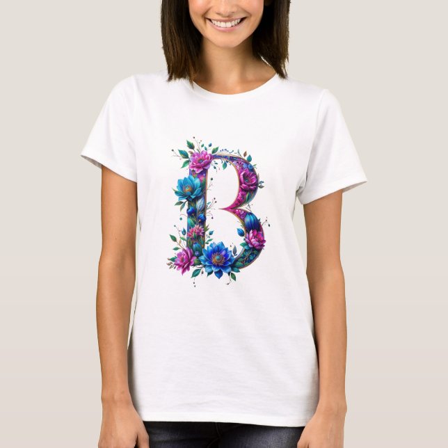 Elegant Floral B Initialer T - Shirt für sie (Vorderseite)