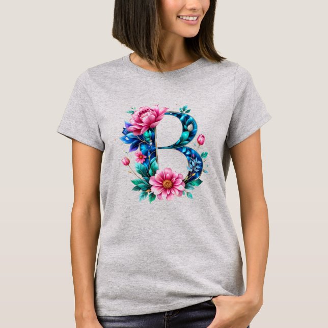 Elegant Floral B Initialer T - Shirt für sie (Vorderseite)