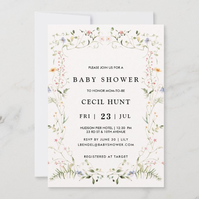 Elegant Floral Baby Shower Einladung (Vorderseite)