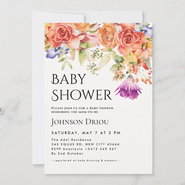 Elegant Floral Baby Shower Invitation Einladung (Vorderseite)