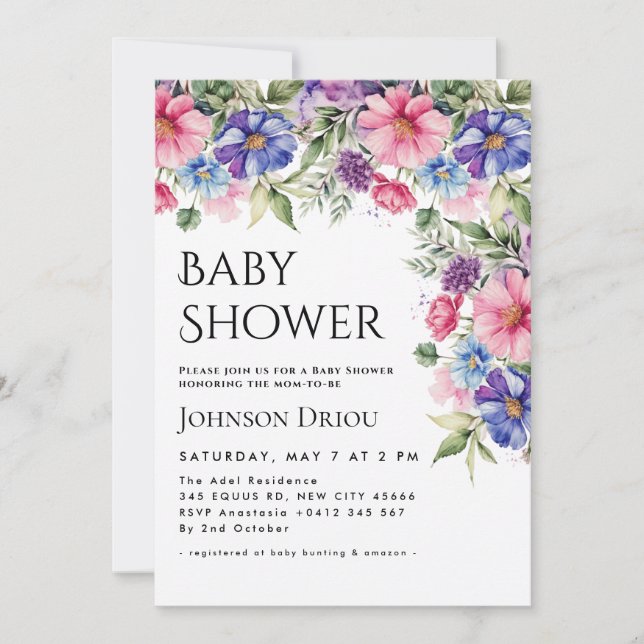 Elegant Floral Baby Shower Invitation Einladung (Vorderseite)
