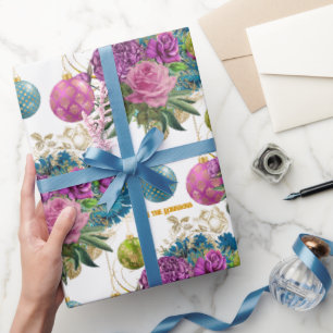Elegant Floral Bauble Personalisiert Weihnachten Geschenkpapier