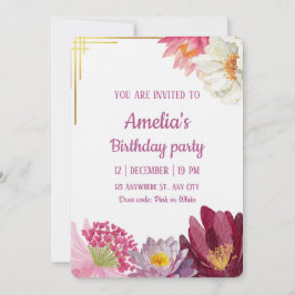 Elegant Floral Birthday Invitation with Gold Frame Einladung