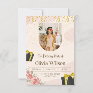 Elegant Floral Birthday Party Invitation Dankeskarte