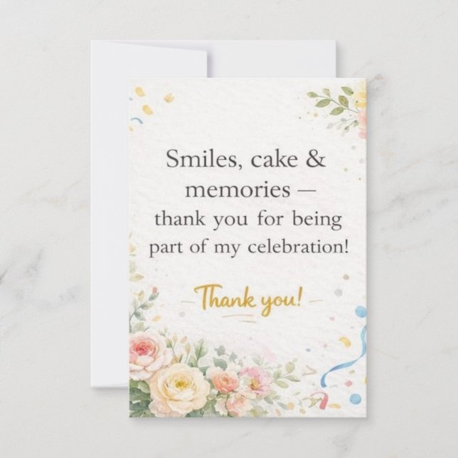 Elegant Floral Birthday Thank You Card Dankeskarte (Vorderseite)