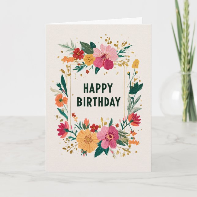 Elegant Floral Birthday Wishes Karte (Vorderseite)