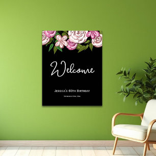 Elegant Floral Black 60. Geburtstag Willkommen Poster