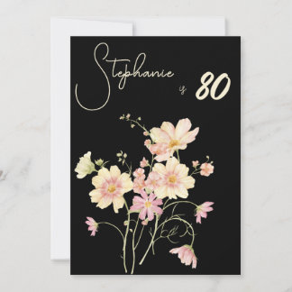 Elegant Floral Black  80th Birthday Rose Gold Foil Einladung