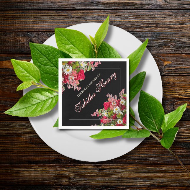 Elegant Floral Black Flower Photo  Serviette (Von Creator hochgeladen)