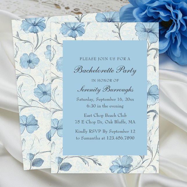 Elegant Floral Blue Country Garden Bachelorette Einladung (Von Creator hochgeladen)