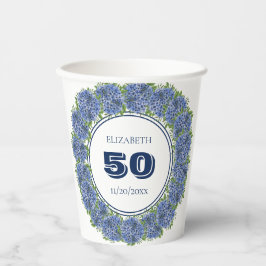 Elegant Floral Blue Hydrangea 50. Geburtstagsparty Pappbecher