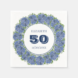 Elegant Floral Blue Hydrangea 50. Geburtstagsparty Serviette