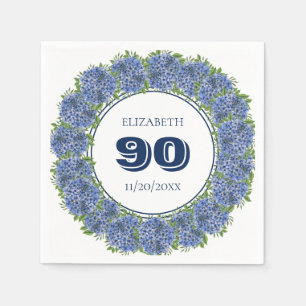 Elegant Floral Blue Hydrangeas 90. Geburtstagspart Serviette