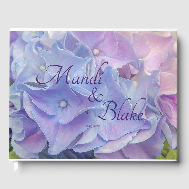 Elegant Floral Blue Lavender Hydrangea Gästebuch (Vorderseite)