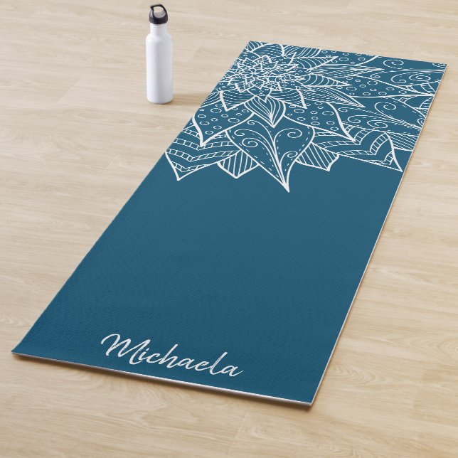 Elegant Floral Blue Mandala Yogamatte (Beispiel)
