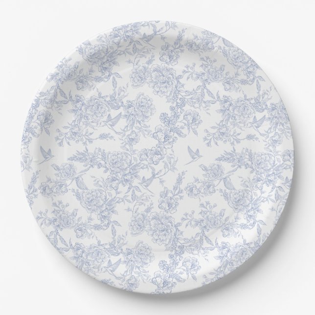 Elegant Floral Blue Pappteller (Vorderseite)