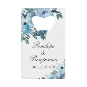 Elegant Floral Blue Wedding Vielen Dank Geldbeutel Flaschenöffner