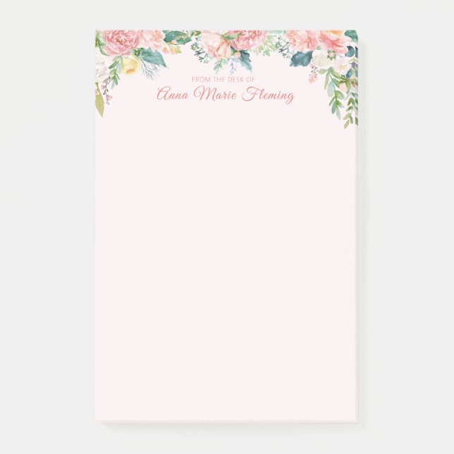 Elegant Floral Blush Pink Rose Peony Post-it Klebezettel (Vorderseite)