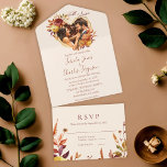 Elegant Floral Boho Fall in Love Photo Wedding All In One Einladung<br><div class="desc">Celebrate your love story with timeless romance using this Modern Elegant Boho Floral Heart “Fall in Love” Calligraphy Photo Wedding All-in-One Invitation. Beautifully designed for couples who love modern elegance with a touch of bohemian charm, this invitation features a delicate floral heart frame paired with romantic “Fall in Love” calligraphy...</div>