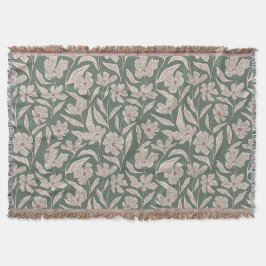 Elegant Floral Boho Pink & Dark Green Botanical Decke