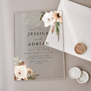 Elegant Floral Boho Wedding Clear Acryleinladungen