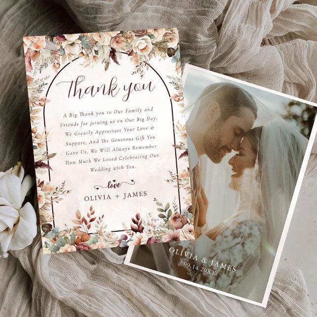 Elegant Floral Boho Wedding Dankeskarte (Von Creator hochgeladen)