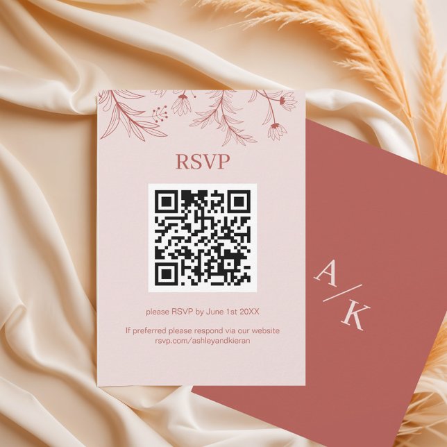 Elegant Floral Boho Wedding QR-Code RSVP Karte (Von Creator hochgeladen)
