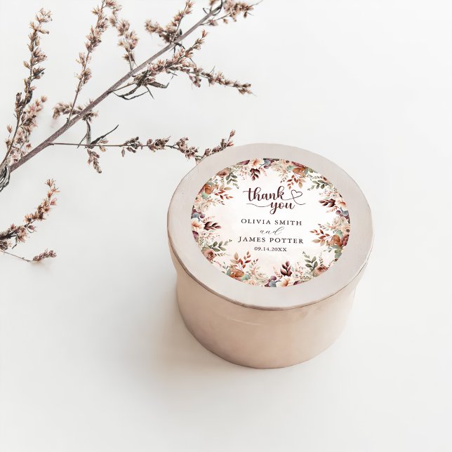 Elegant Floral Boho Wedding Runder Aufkleber (Von Creator hochgeladen)