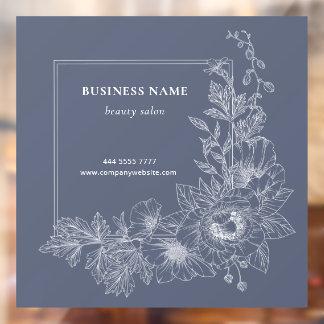 Elegant Floral Border Beauty Salon Dusty Blue Fensteraufkleber
