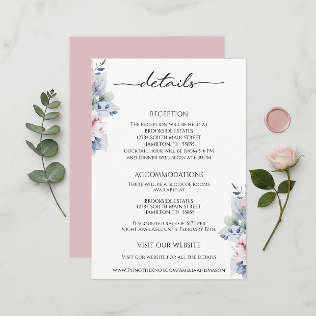 Elegant Floral Botanical Reception Details Card Begleitkarte (Elegant Floral Botanical Reception Details Card)
