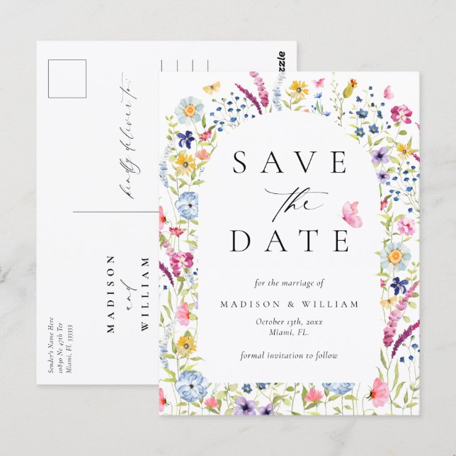 Elegant Floral Botanical Rustic Save the Date Postkarte (Vorne/Hinten)