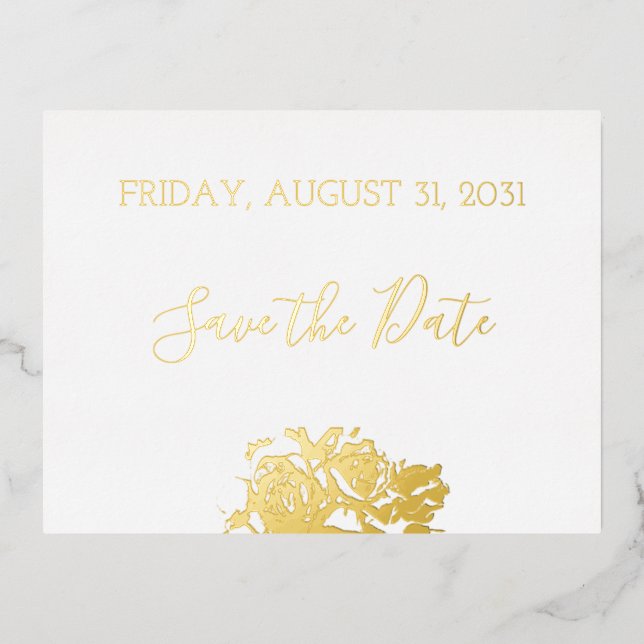 Elegant floral Botaniqe Gold Wedding Save the Date Folien Feiertagspostkarte (Vorderseite)