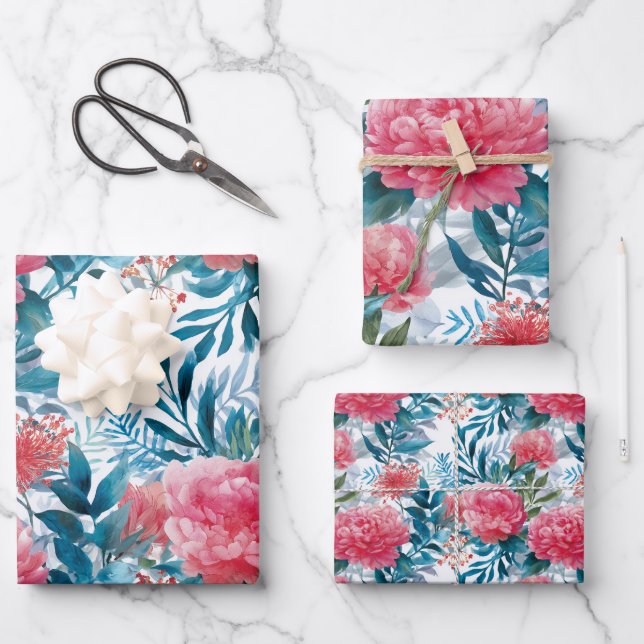 Elegant Floral Botanisch Geschenkpapier Set (Vorderseite)