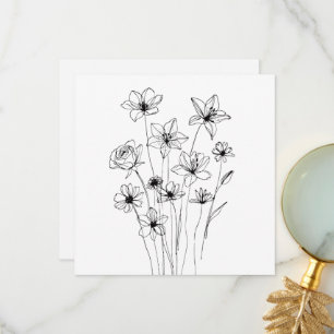 Elegant Floral Bouquet Line Art Dankeskarte