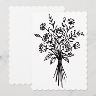 Elegant Floral Bouquet Line Art Einladung