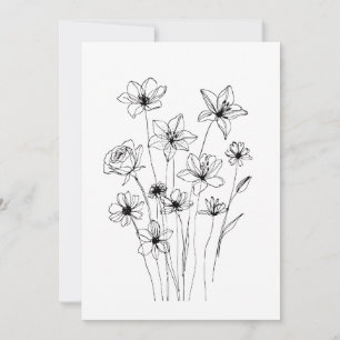 Elegant Floral Bouquet Line Art Einladung