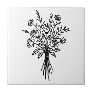 Elegant Floral Bouquet Line Art Fliese