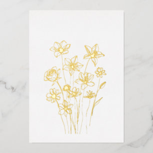 Elegant Floral Bouquet Line Art Folien Feiertagskarte