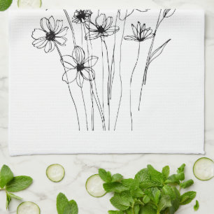 Elegant Floral Bouquet Line Art Geschirrtuch