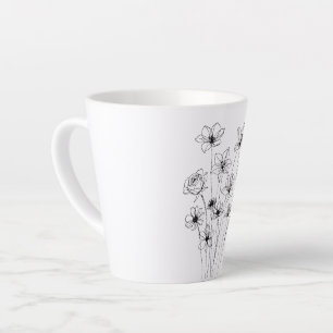 Elegant Floral Bouquet Line Art Milchtasse