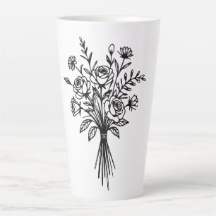 Elegant Floral Bouquet Line Art Milchtasse
