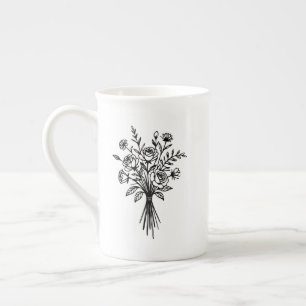 Elegant Floral Bouquet Line Art Prozellantasse